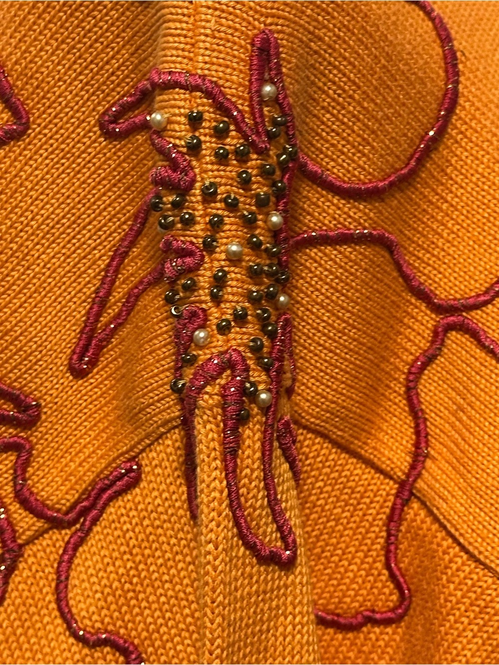 Escada Vintage Orange, Red & Brown Floral Embroidered Beaded Crewneck Sweater - Picture 5 of 12